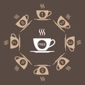 Coffee loyalty card concept with coffee cup icons. Buy 8 cups and get 1 for free. Cafe beverage promotion design template. Vector Royalty Free Stock Photo